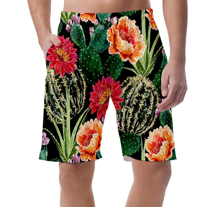 Summer Tropical Background With Blooming Cactus Succulents Aloe Vera Can Be Custom Photo 3D Men's Shorts