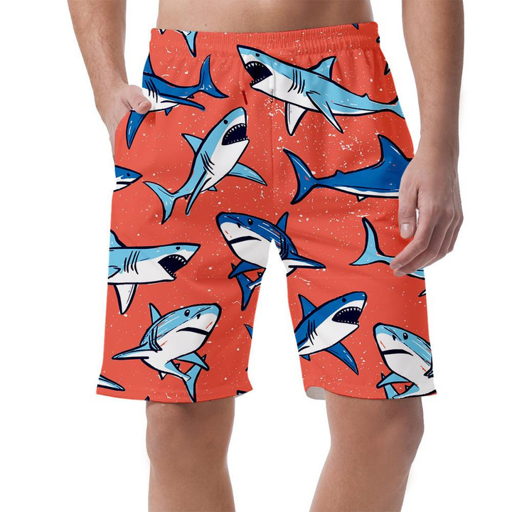 Sketch Pattern Of Blue Shark On Orange Background Design Can Be Custom Photo 3D Men's Shorts