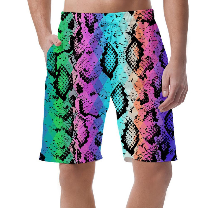Snake Skin Texture With Colored Rhombus Colorful Background Design Can Be Custom Photo 3D Men's Shorts