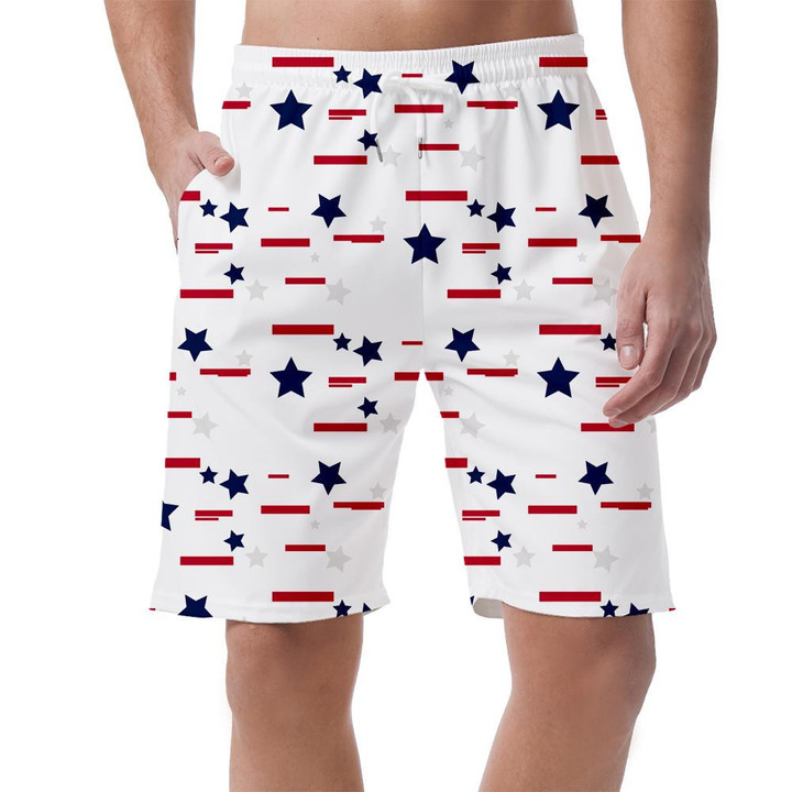 Simple Navy Stars And Red Line Patriotic Pattern Can Be Custom Photo 3D Men's Shorts