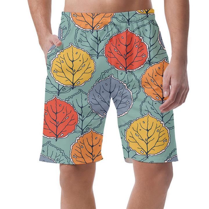 Seasonal Happy Leaves On Blue Background Can Be Custom Photo 3D Men's Shorts