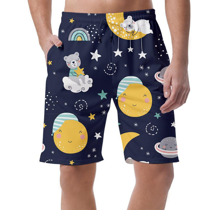 Sleeping Bears Clouds Rainbows Moon Planet And Stars Can Be Custom Photo 3D Men's Shorts