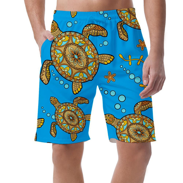 Sea Turtles Decorative And Flower On Blue Can Be Custom Photo 3D Men's Shorts
