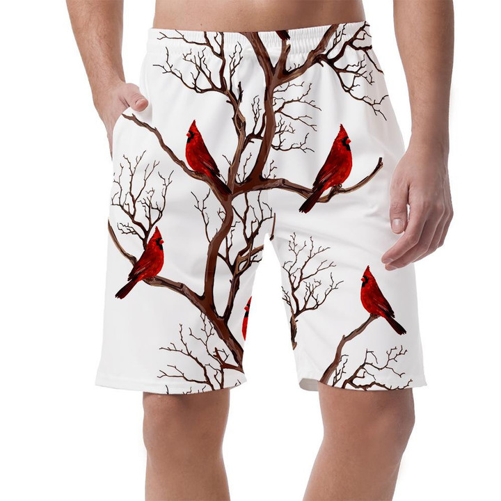 Red Cardinal Bird Sitting On The Branch Can Be Custom Photo 3D Men's Shorts