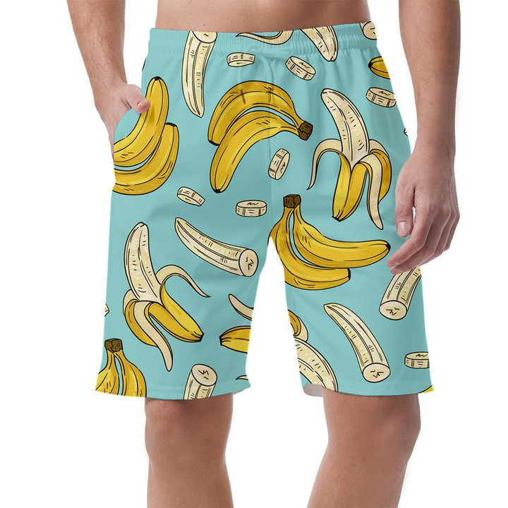 Sweet Sliced Of Bananas Fruits On Blue Background Can Be Custom Photo 3D Men's Shorts