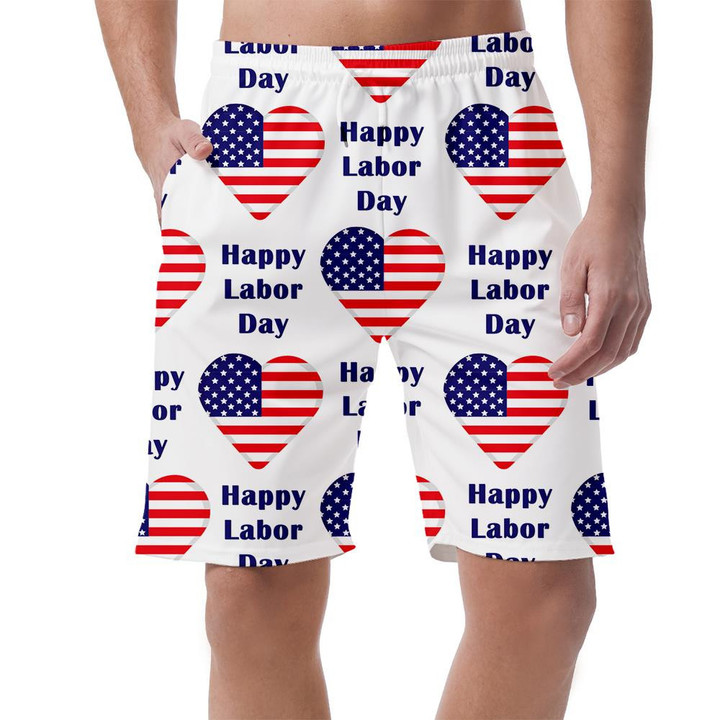Text Happy Labor Day And Hearts From Flags Of The USA Can Be Custom Photo 3D Men's Shorts