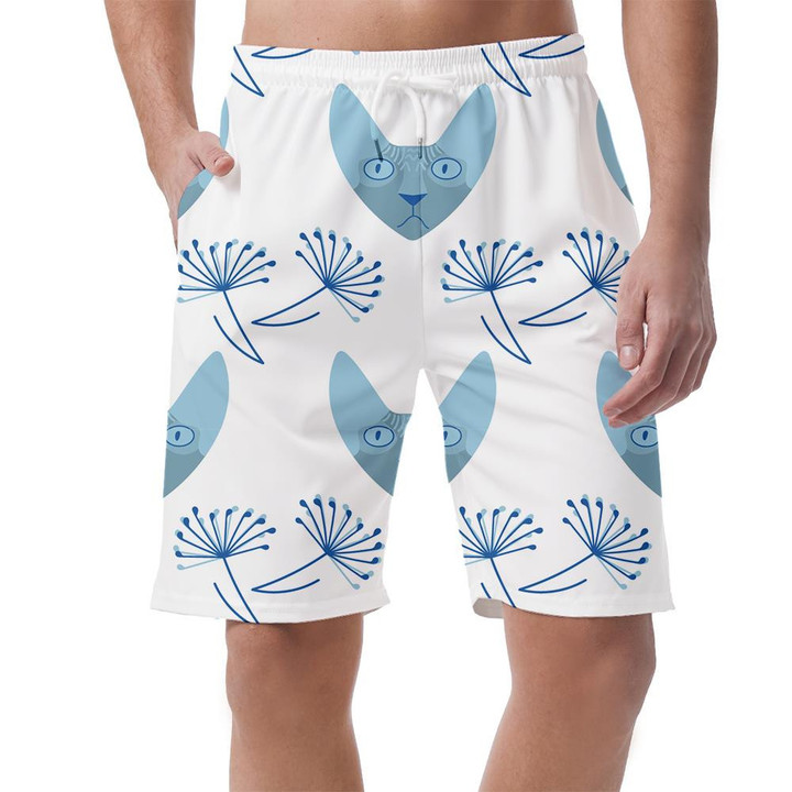 Sphynx Cat And Dandelion Flowers On White Background Can Be Custom Photo 3D Men's Shorts