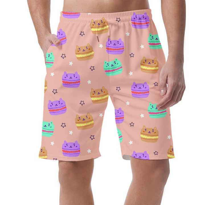 Sweets Cat Macarons And Stars On Pink Can Be Custom Photo 3D Men's Shorts