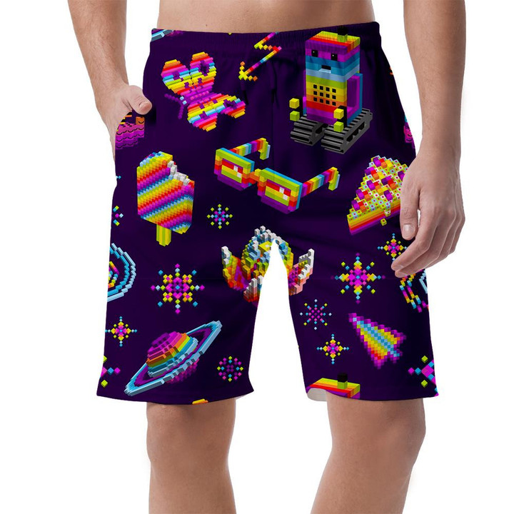 Robot Loved Butterfly Swanice Creamcakespace In Rainbow Pixel Lego Can Be Custom Photo 3D Men's Shorts