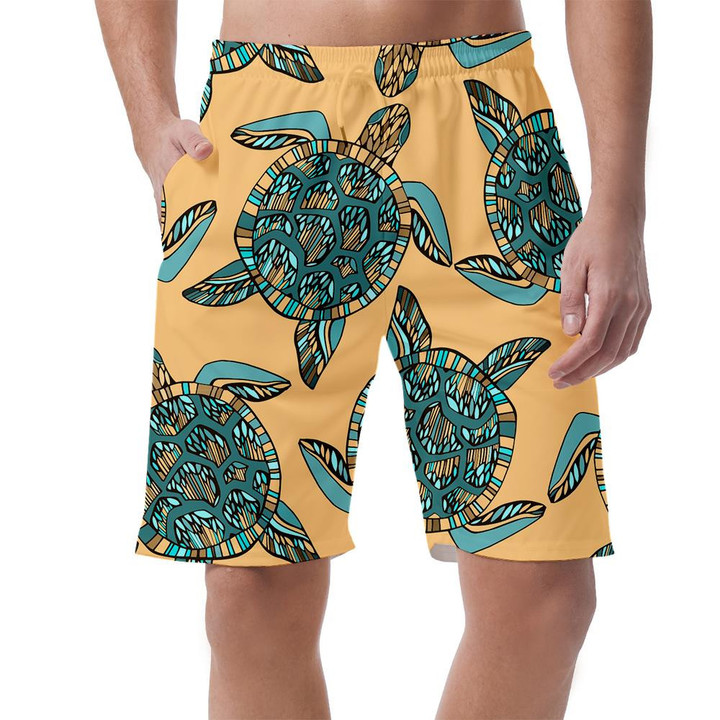 Sea Turtle Vintage Style On Orange Can Be Custom Photo 3D Men's Shorts