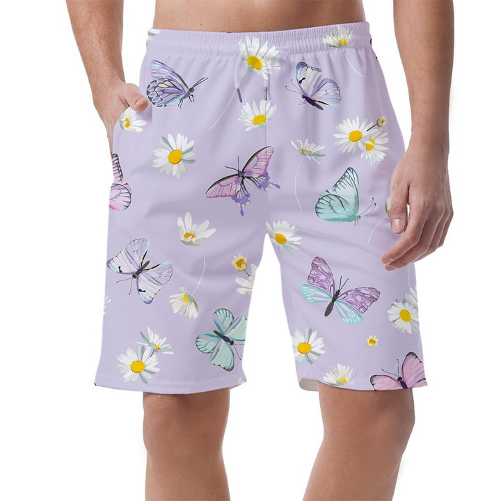 Watercolor Daisy Flowers And Butterfly Background Can Be Custom Photo 3D Men's Shorts