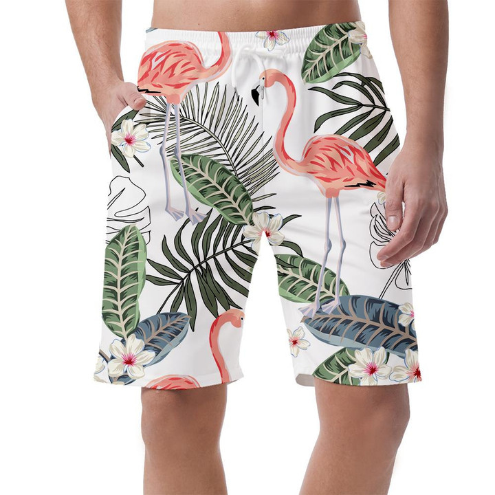 Tropical Pink Flamingo Plumeria flowers And Palm Leaves Can Be Custom Photo 3D Men's Shorts