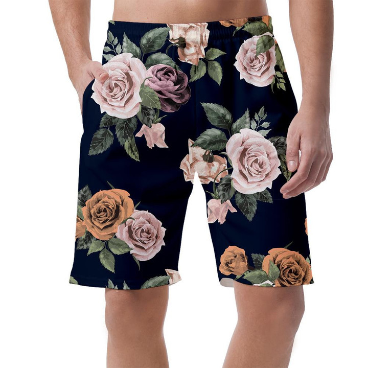 Watercolor Vintage Multicolor Rose Bouquet On Dark Blue Design Can Be Custom Photo 3D Men's Shorts