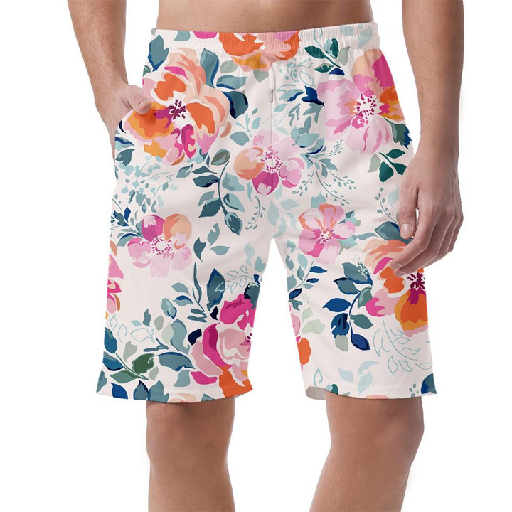 Watercolor Pink And Orange Flowers And Leaves Branches Design Can Be Custom Photo 3D Men's Shorts