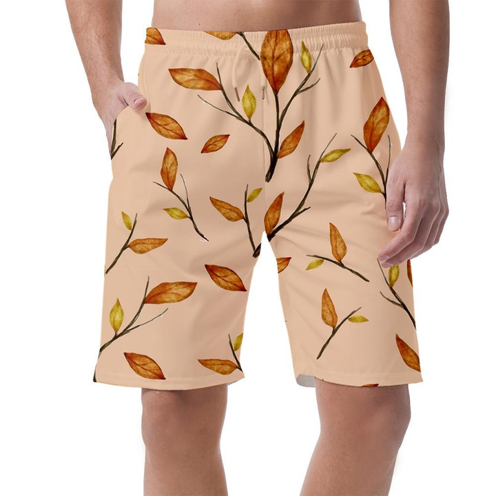 Vintage Brown Maple Leaves On Pink Background Can Be Custom Photo 3D Men's Shorts