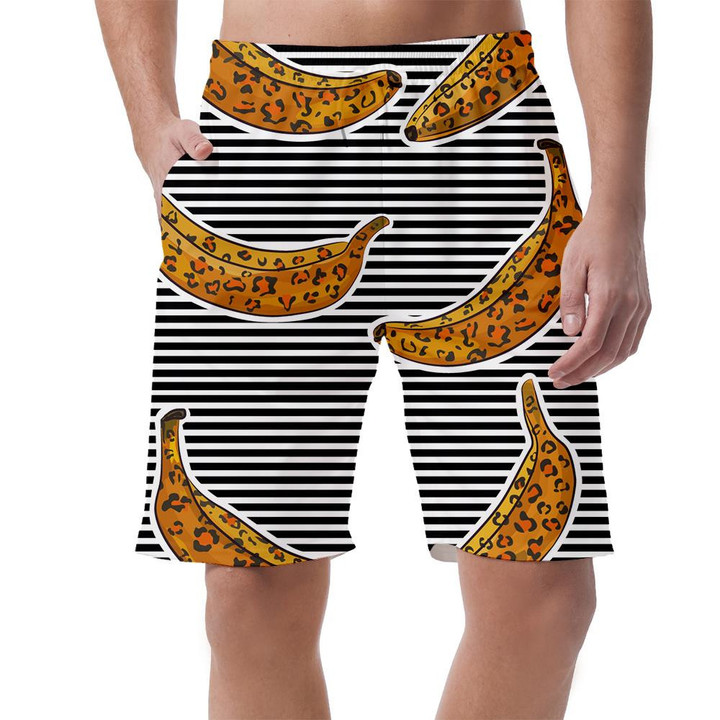 Wild African Leopard With Bananas Striped Background Can Be Custom Photo 3D Men's Shorts