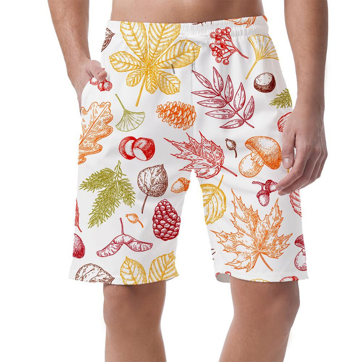 Vintage Fall Seasonal Decor In Yellow And Red Color Leaf Drawing Can Be Custom Photo 3D Men's Shorts