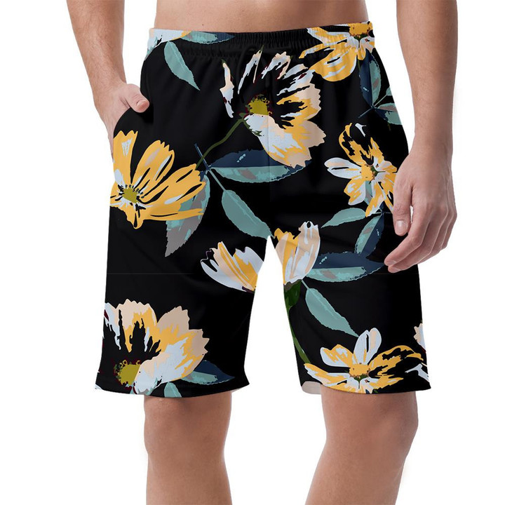 Watercolor Impressive Yellow Flowe Branch On Black Design Can Be Custom Photo 3D Men's Shorts