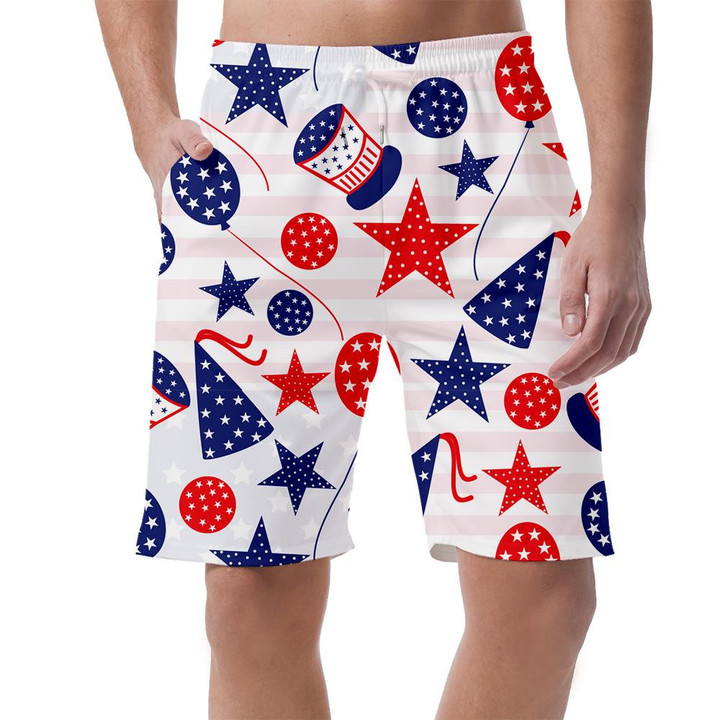 Various Shape Of Amrican Flag Icons On Blurred Background Can Be Custom Photo 3D Men's Shorts