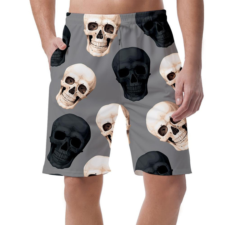 White And Black Human Skull On Gray Background Can Be Custom Photo 3D Men's Shorts