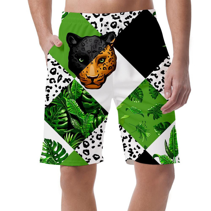 Wild African Animals Leopard And Tropical Palm Leaves Can Be Custom Photo 3D Men's Shorts