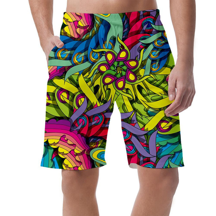 Vibrant Psychedelic Amazing Flowers Colorful Striped Pattern Can Be Custom Photo 3D Men's Shorts