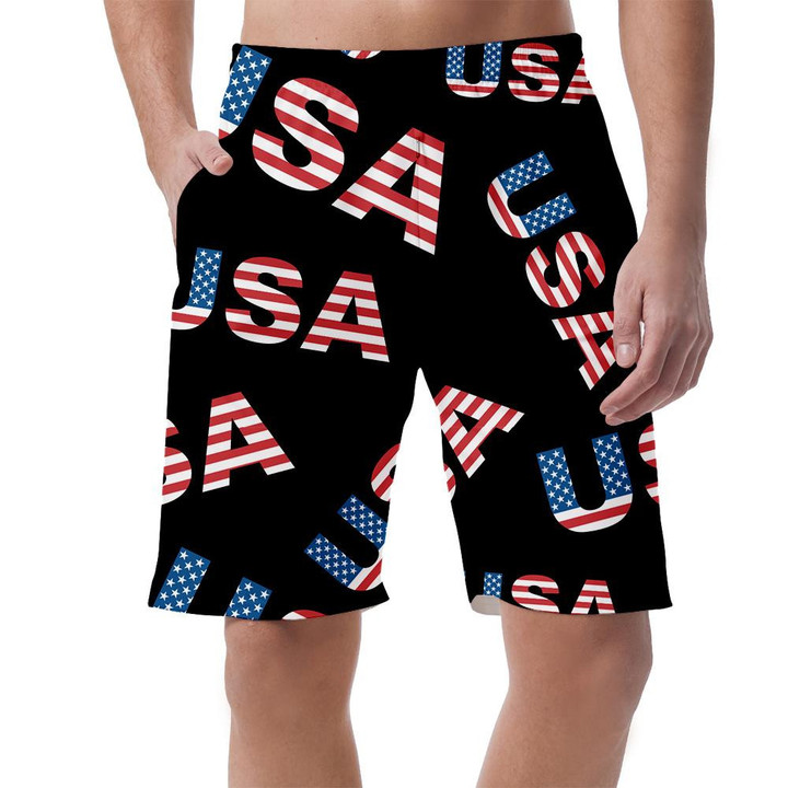 USA Letter Made By Flag Black Background Pattern Can Be Custom Photo 3D Men's Shorts