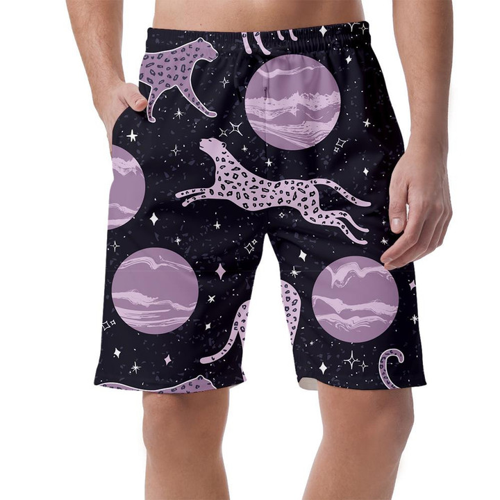 Wild African Leopard With Abstract Galaxy Background Can Be Custom Photo 3D Men's Shorts