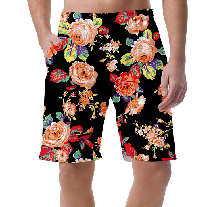 Watercolor Colorful Rose And Leaves Art Pattern Black Theme Can Be Custom Photo 3D Men's Shorts