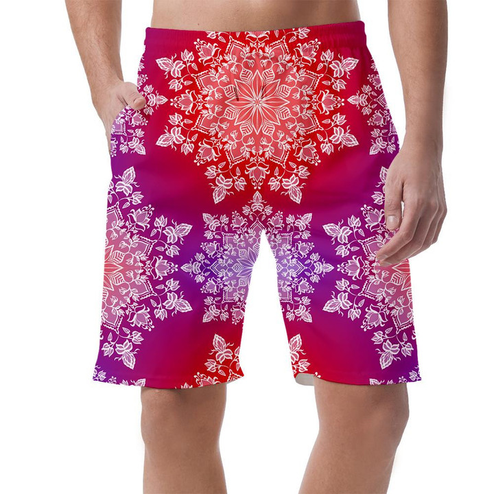 White Floral Mandala Motif On Pastel Packground Can Be Custom Photo 3D Men's Shorts