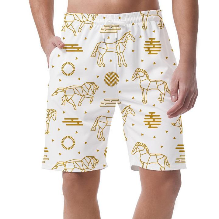 White And Golden Horses And Abstract Geometric Can Be Custom Photo 3D Men's Shorts
