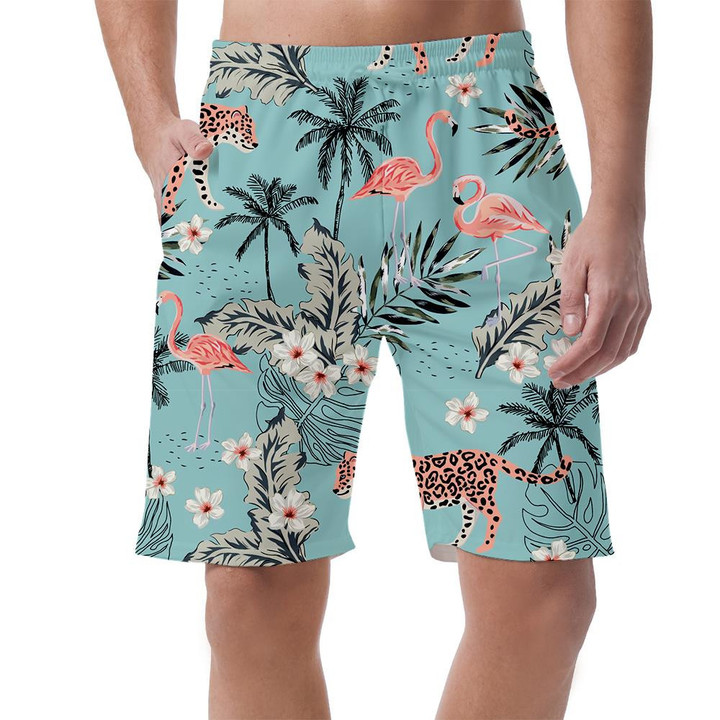 Tropical Leopard Animals And Pink Flamingo Birds Can Be Custom Photo 3D Men's Shorts