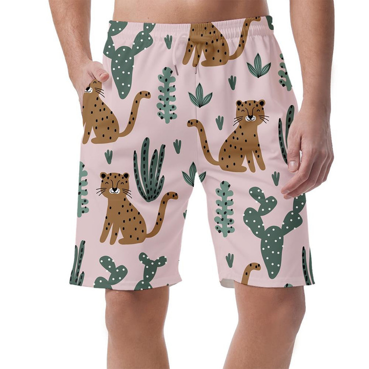 Wild African Leopard And Cactus Summer Tropical Can Be Custom Photo 3D Men's Shorts