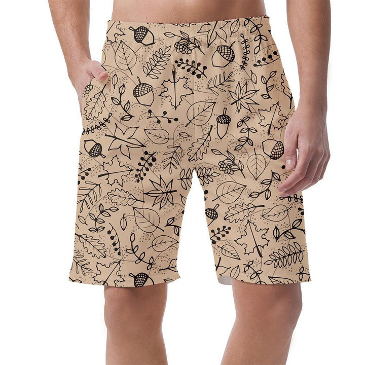 Vintage Autumn Maple Leafs Collection Drawn Pattern Can Be Custom Photo 3D Men's Shorts