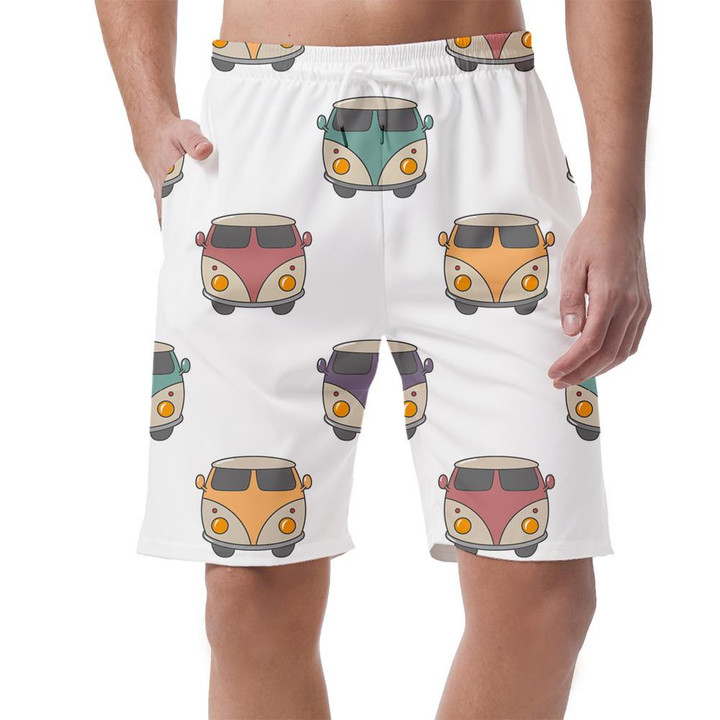 White Background With Classic Hippie Vans Retro Style Pattern Can Be Custom Photo 3D Men's Shorts