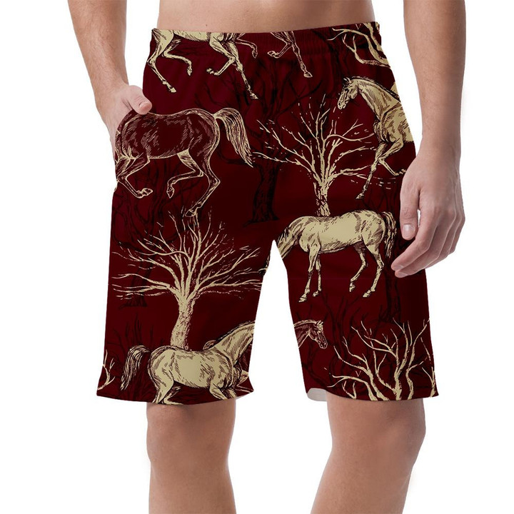 Vintage Beautiful Background With Horse And Trees Can Be Custom Photo 3D Men's Shorts