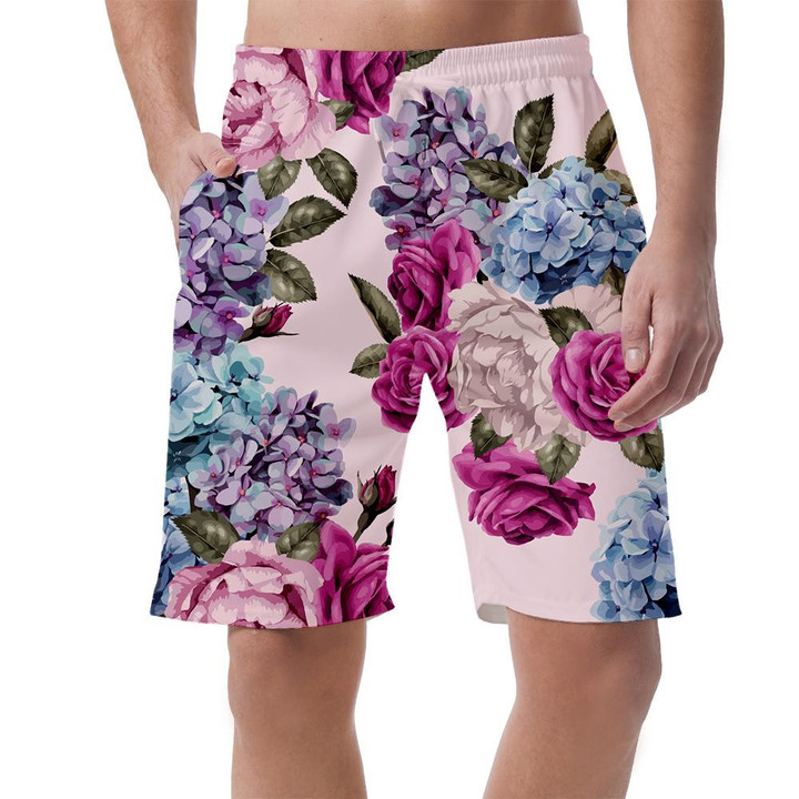 Watercolor Vintage Pink Rose Light Blue Floral Pattern Can Be Custom Photo 3D Men's Shorts