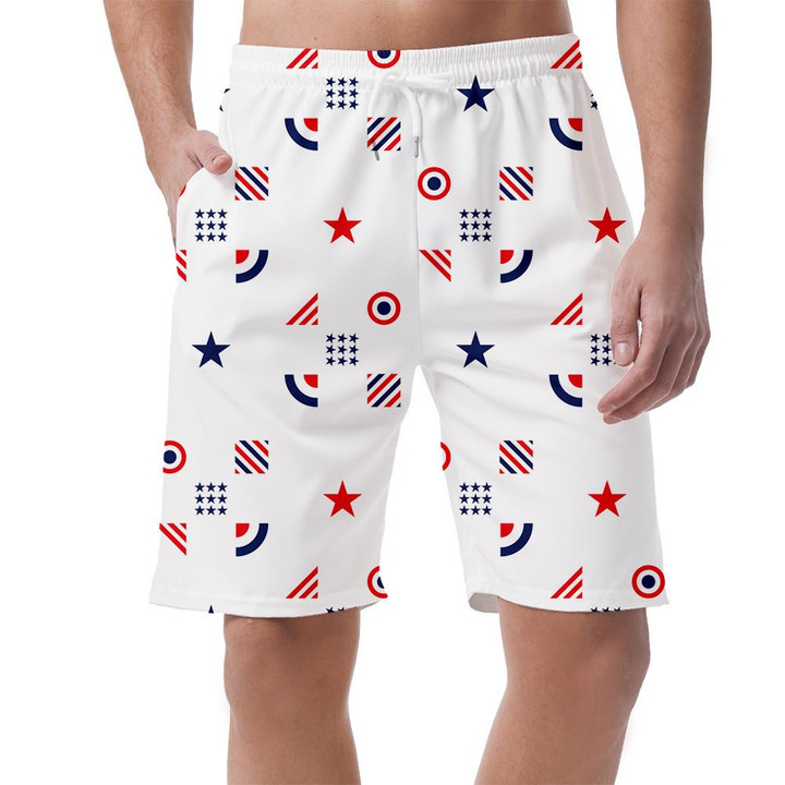 Various Geometric In The Colors Of American Flag Illustration Can Be Custom Photo 3D Men's Shorts