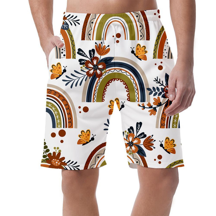 Vintage Flowers Butterflies And Ethnic Rainbow Pattern Can Be Custom Photo 3D Men's Shorts