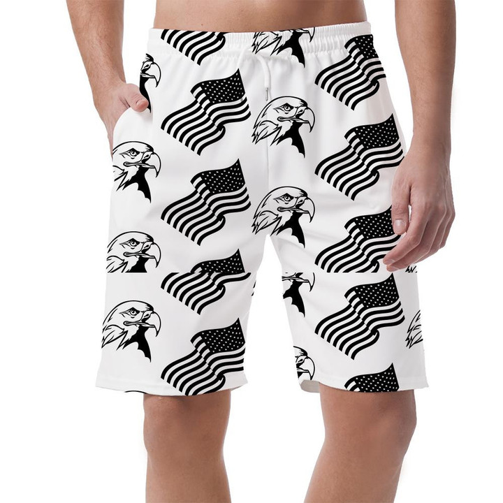 White And Black Headed Eagle With The Flag Can Be Custom Photo 3D Men's Shorts