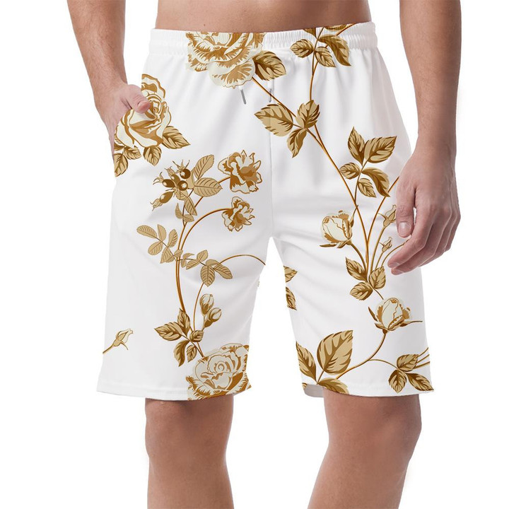 Trendy Floral Background With Golden Roses Flowers Design Can Be Custom Photo 3D Men's Shorts