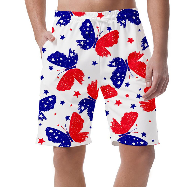 Tricolor Grunge Butterflies Patriotic Star White Background Can Be Custom Photo 3D Men's Shorts