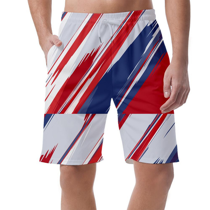 USA Flag Colors Stripes Pattern With Hand Painted Brush Strokes Can Be Custom Photo 3D Men's Shorts