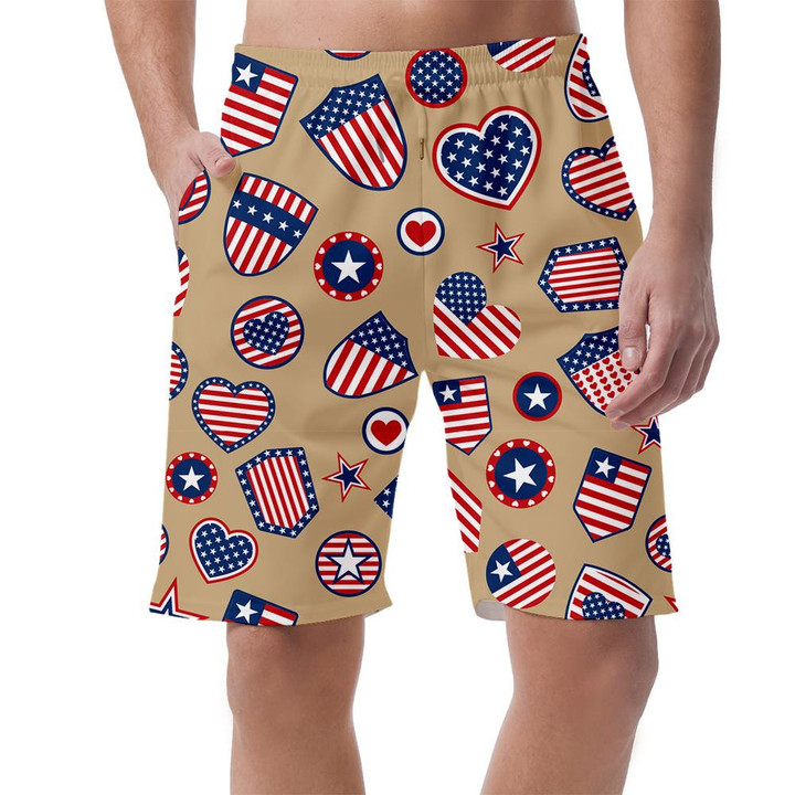 Various USA Symbols In Red And Blue Colors On Brown Background Can Be Custom Photo 3D Men's Shorts