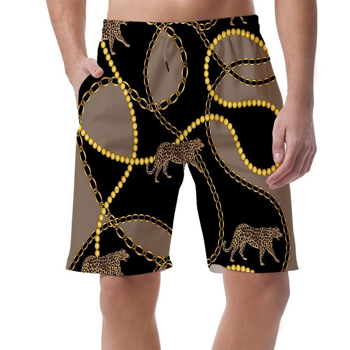 Wild African Golden Baroque Chain With Leopard Can Be Custom Photo 3D Men's Shorts