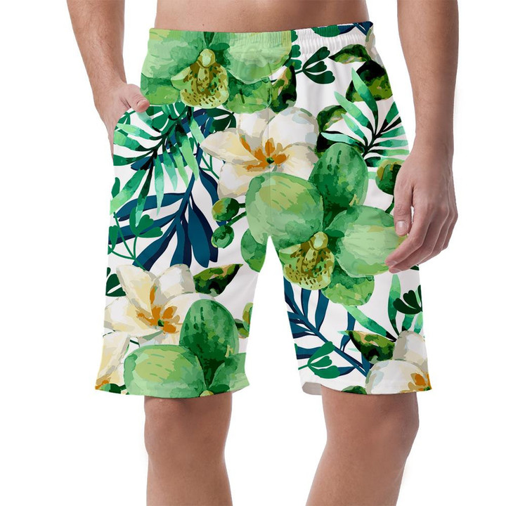 Tropical Watercolor Floral Orchid And Leaves Can Be Custom Photo 3D Men's Shorts