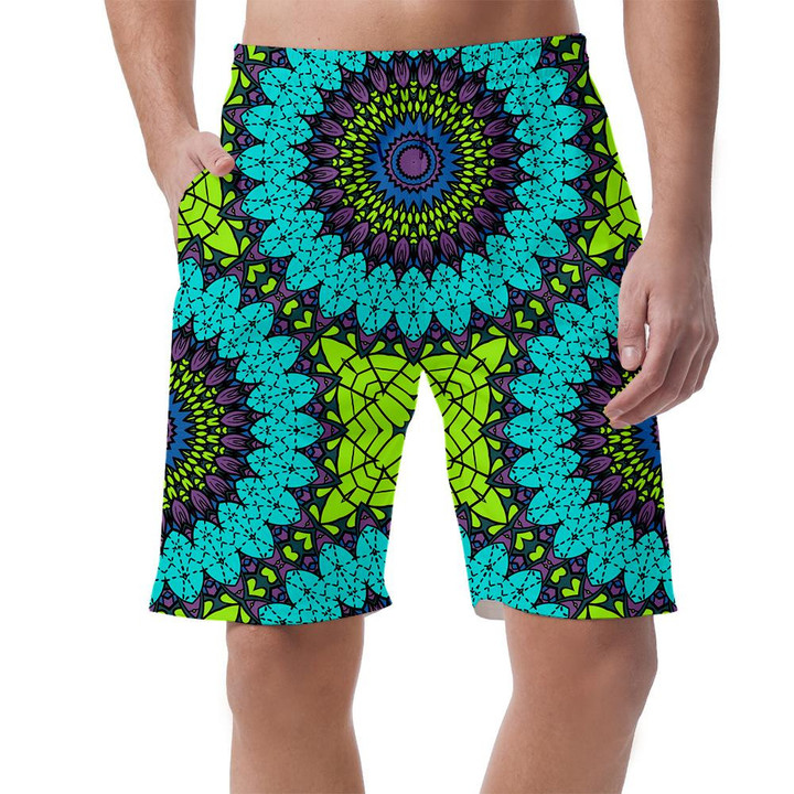 Vintage Floral Mandala Colored Green Blue And Violet Can Be Custom Photo 3D Men's Shorts