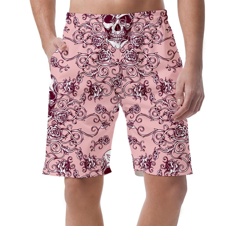 Vintage Human Skull And Roses Detailed Ornamental Elements Can Be Custom Photo 3D Men's Shorts