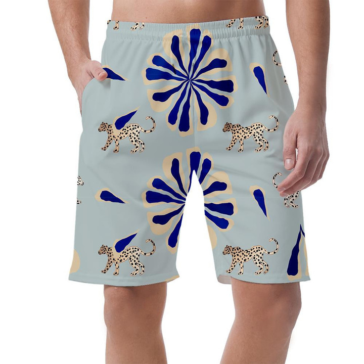 Wild African Leopard With Bright Turquoise Flowers Can Be Custom Photo 3D Men's Shorts