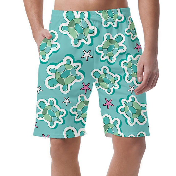 Turtles And Stripes On White Background Can Be Custom Photo 3D Men's Shorts